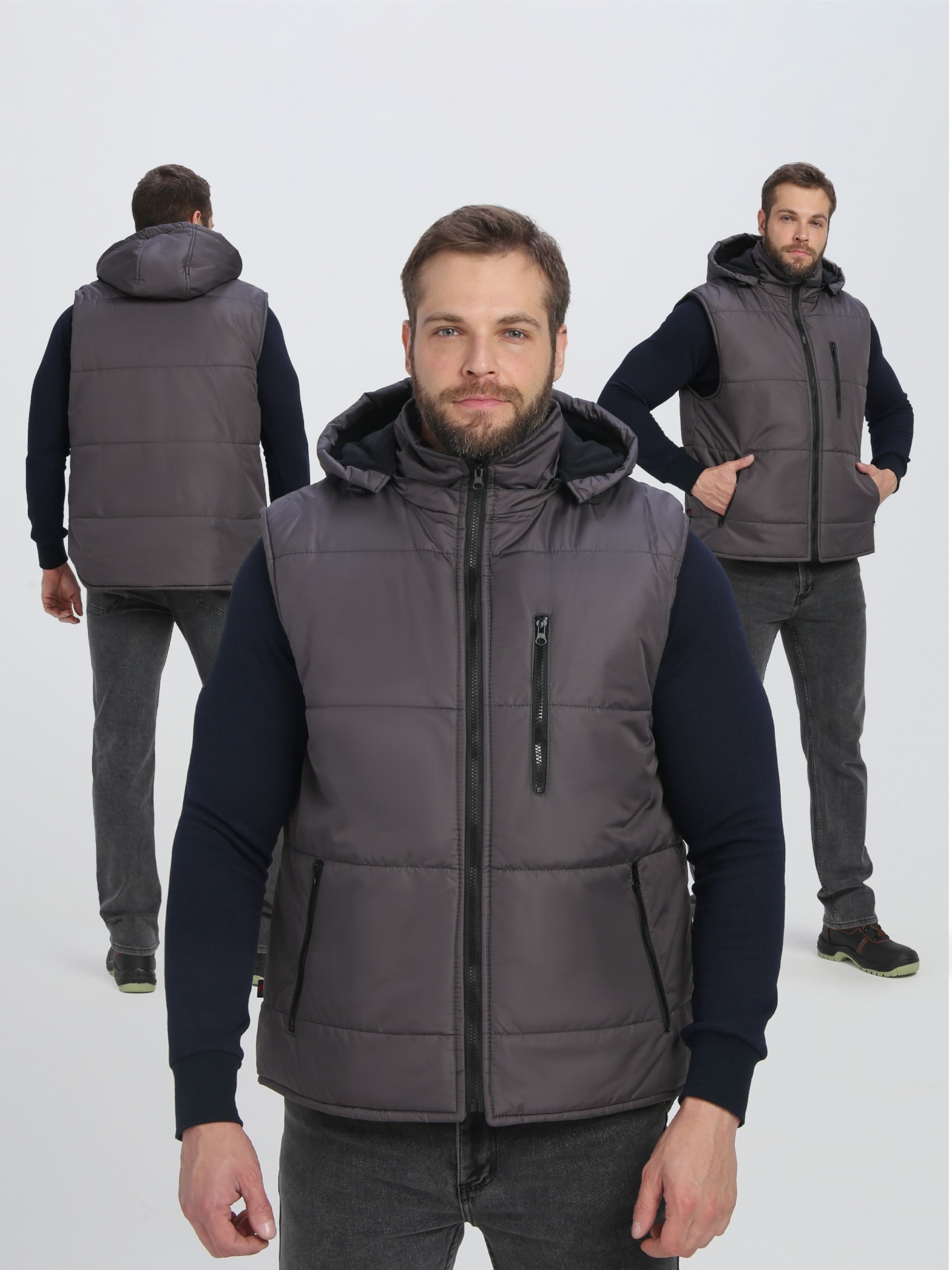 3d7dcbcd_b4ab_11ec_bad1_0050560114b3_f6a46ca0_8c79_11ef_bba2_0050560114b3 Жилет утепленный с капюшоном Резко (тк.Таслан,135), т.серый — изображение 1
