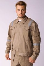 Костюм Респект (тк.Саржа,250) брюки, бежевый/коричневый — изображение 3