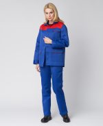Костюм женский (тк.Смесовая,210) брюки, васильковый/красный — изображение 5