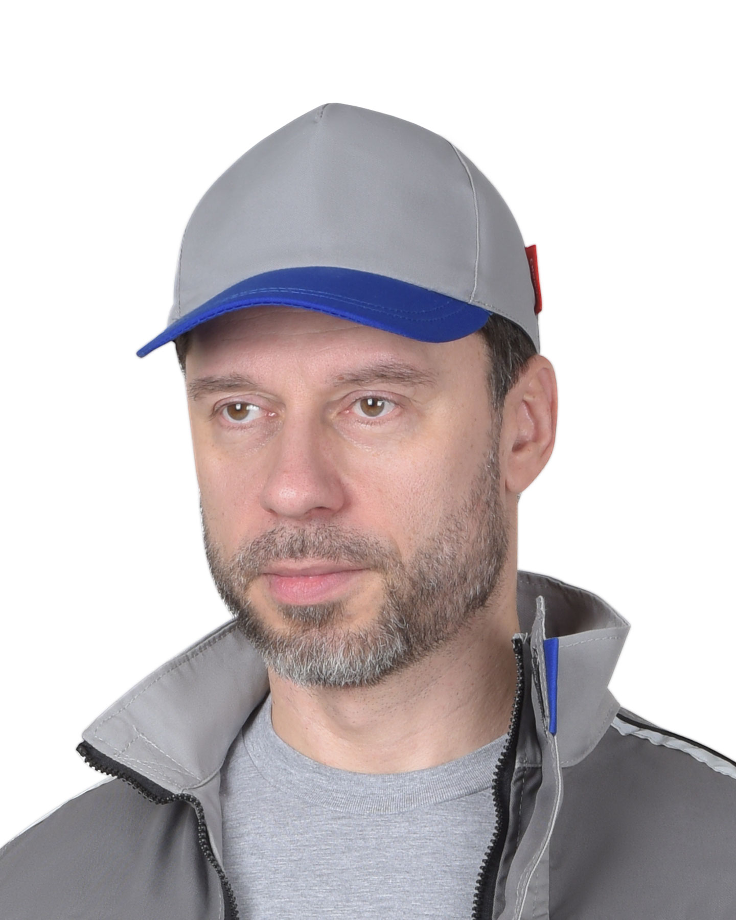 133543.jpg Кепка-бейсболка светло-серая с васильковым — изображение 1
